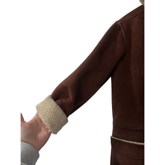 Vintage Ralph Lauren Faux Shearling Duffle Coat Women Small Brown Hooded Western - Picture 14 of 16